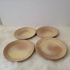 vintage Frankoma Set Of 4 aztec gold pottery 7 inch plates 7G